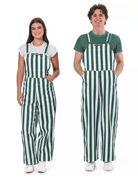 Striped Green & White Men’s Overalls - Unbranded